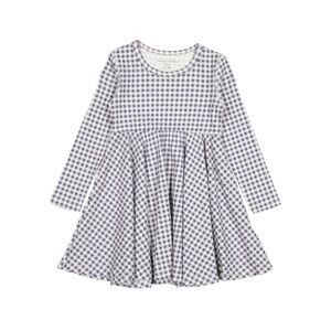 Lovely Littles Printed Long Sleeve Dress Steel Gingham Girls Size 36 Months Grey
